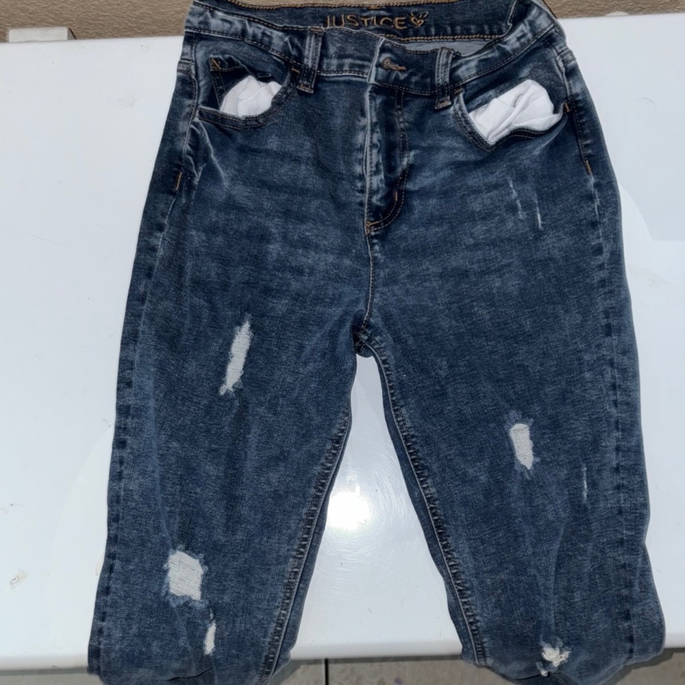 Justice Blue Skinny Jeans Distressed Style